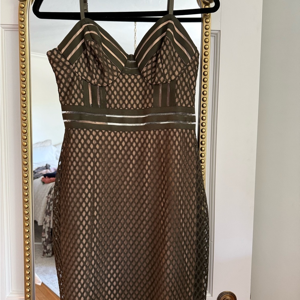 Guess Strapless Dress in Olive and Black